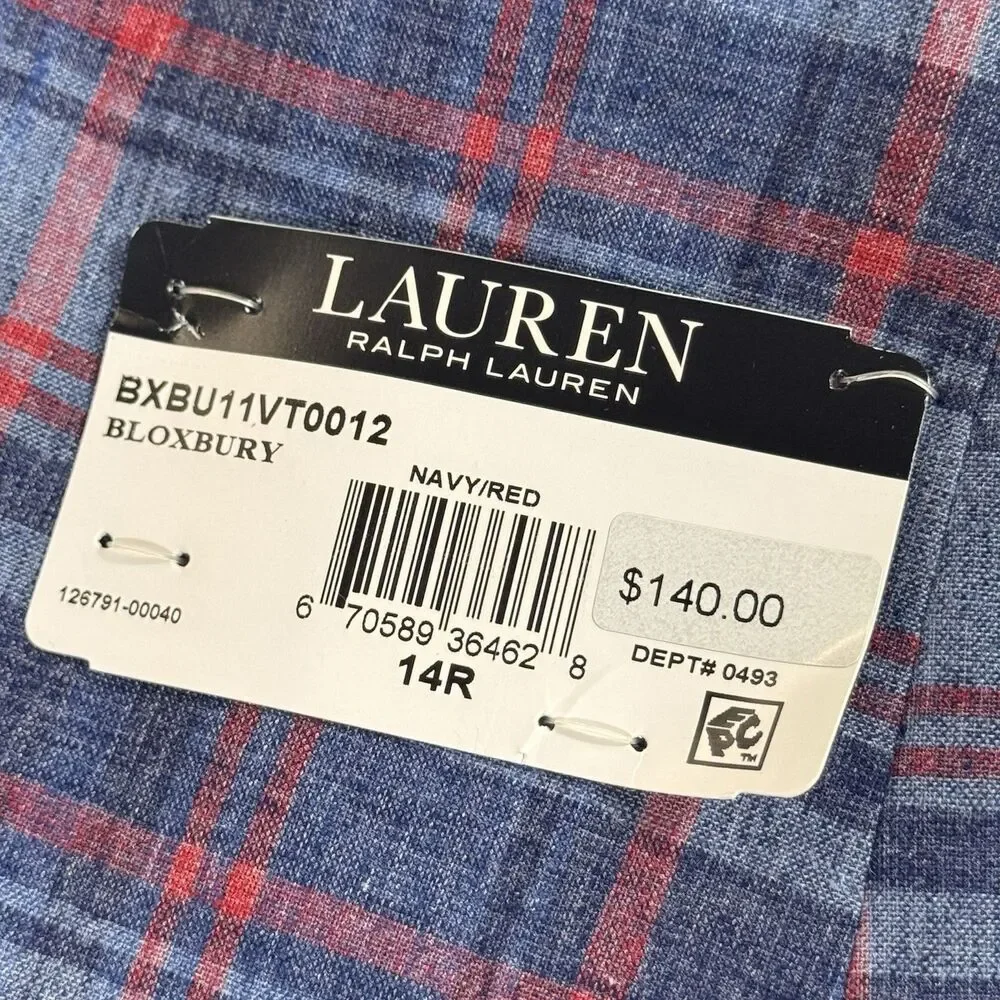LAUREN RALPH LAUREN Boy 14R Bloxbury Blue Red Plaid Sport Coat Blazer Linen Blen